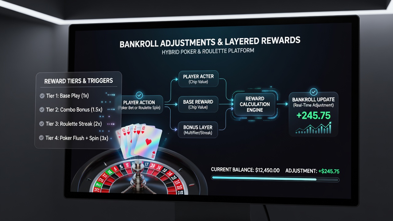 Data visualization of bankroll shifts between poker and roulette under tiered reward structures