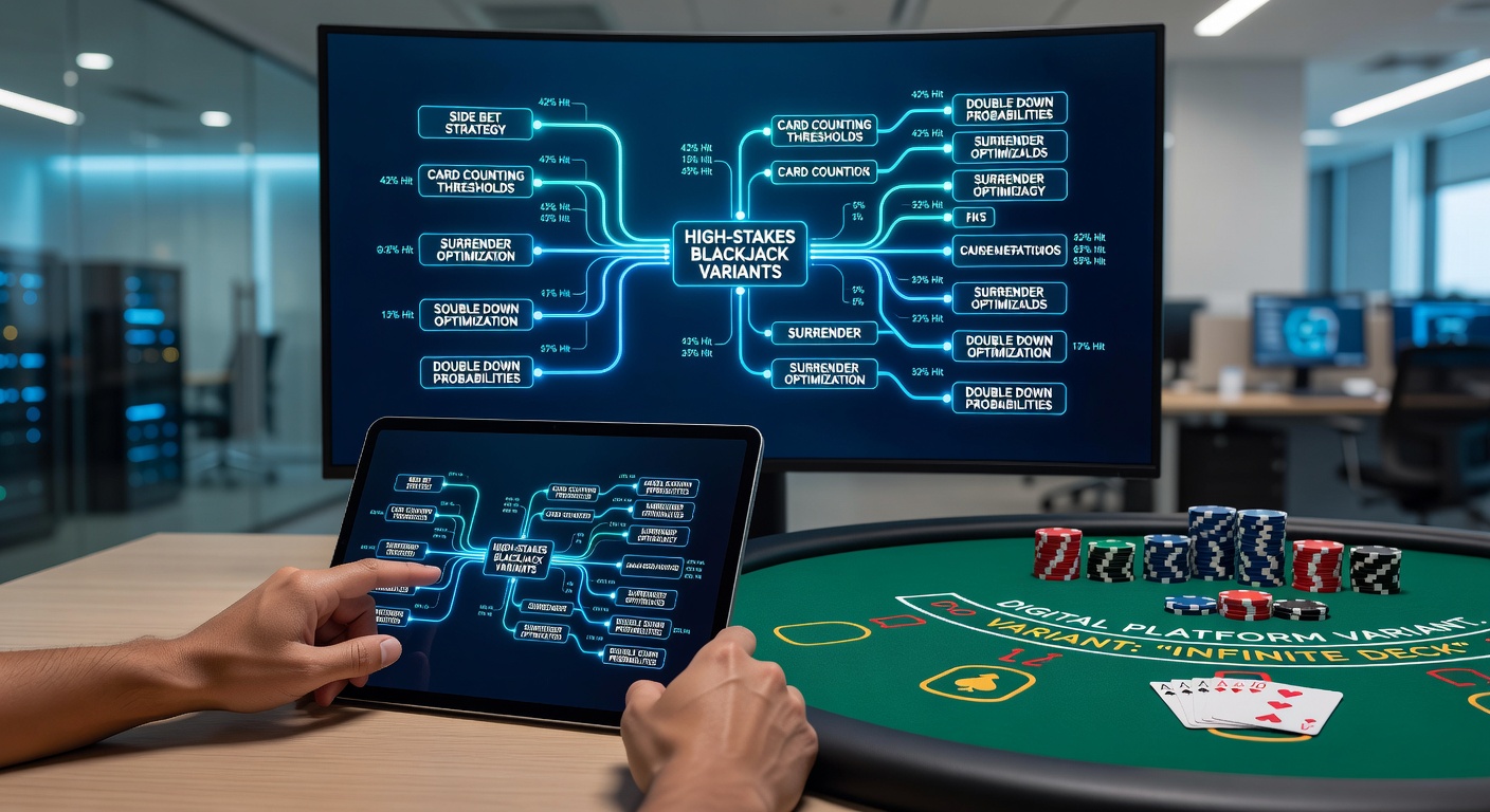 Analytics dashboard showing decision tree branches for blackjack strategy optimization