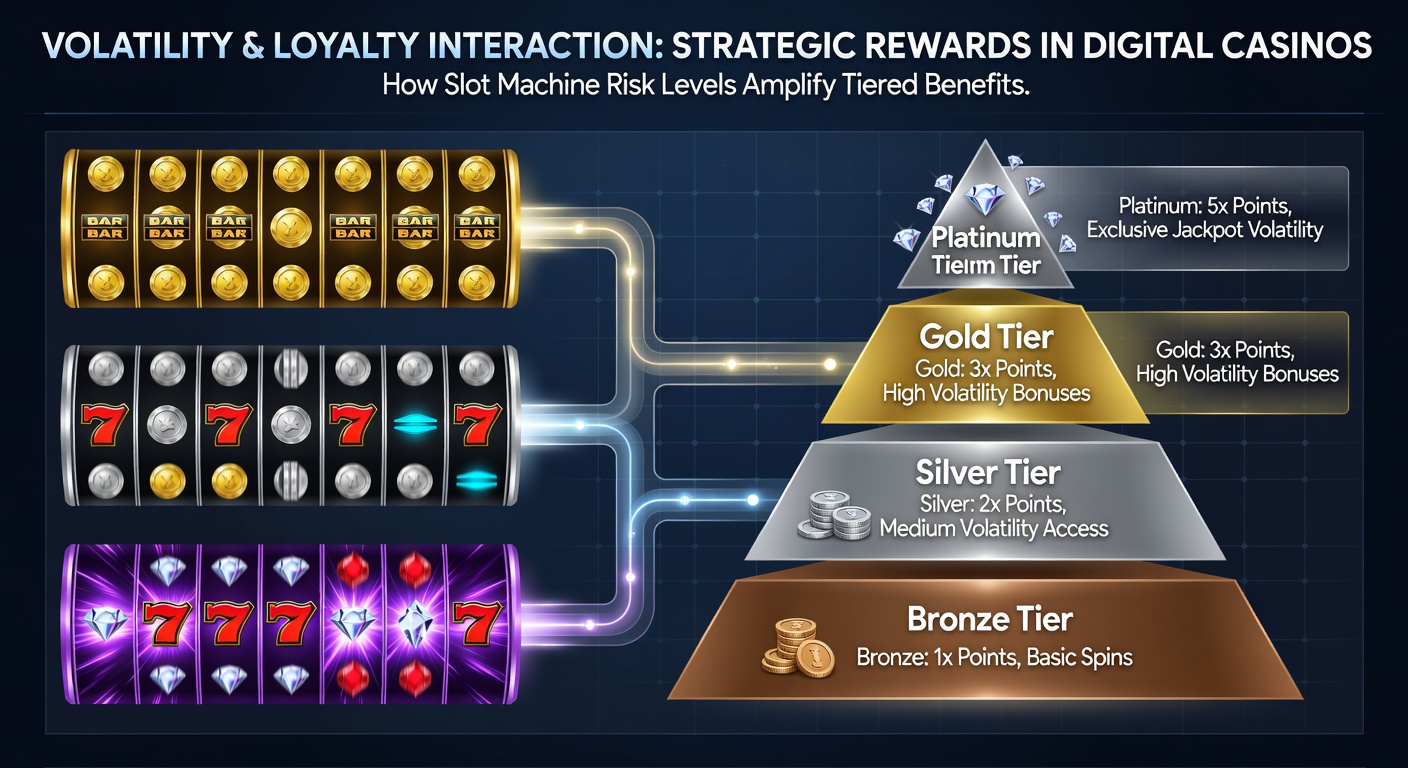 Digital slot machine display highlighting volatility settings alongside loyalty point trackers in an online casino interface