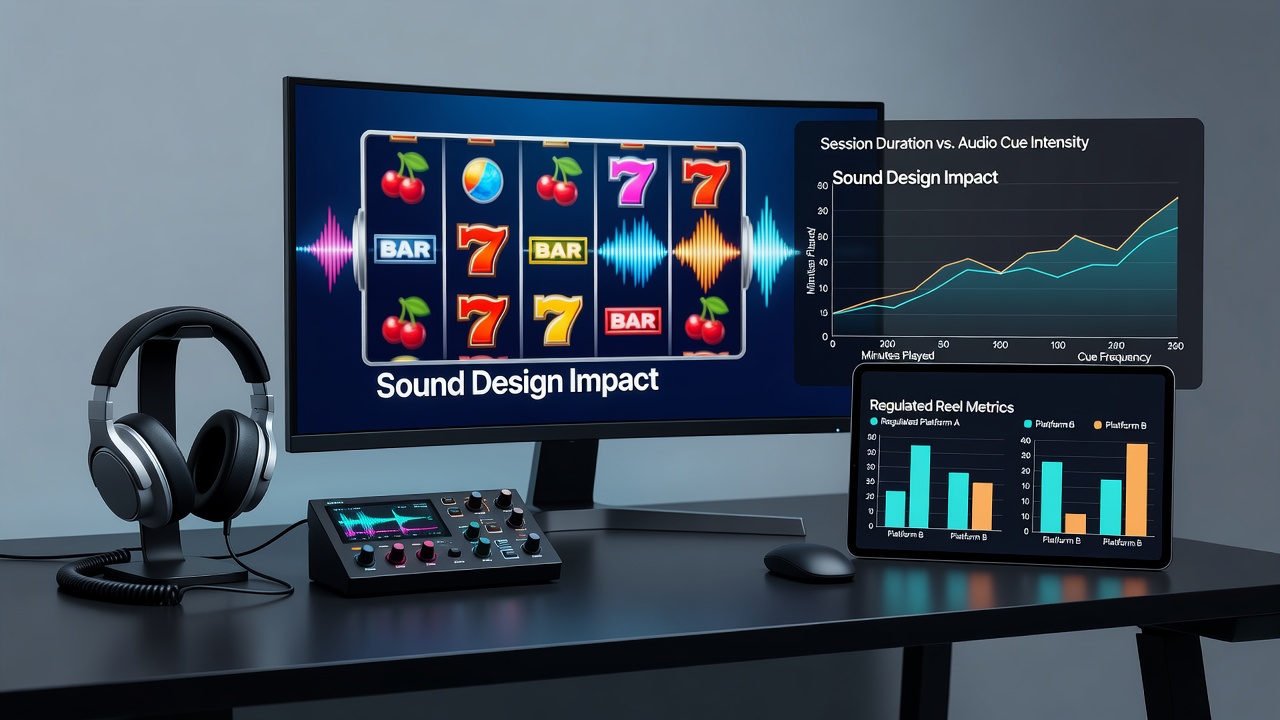 Electronic gaming setup featuring reel platforms with integrated audio systems in a regulated casino environment